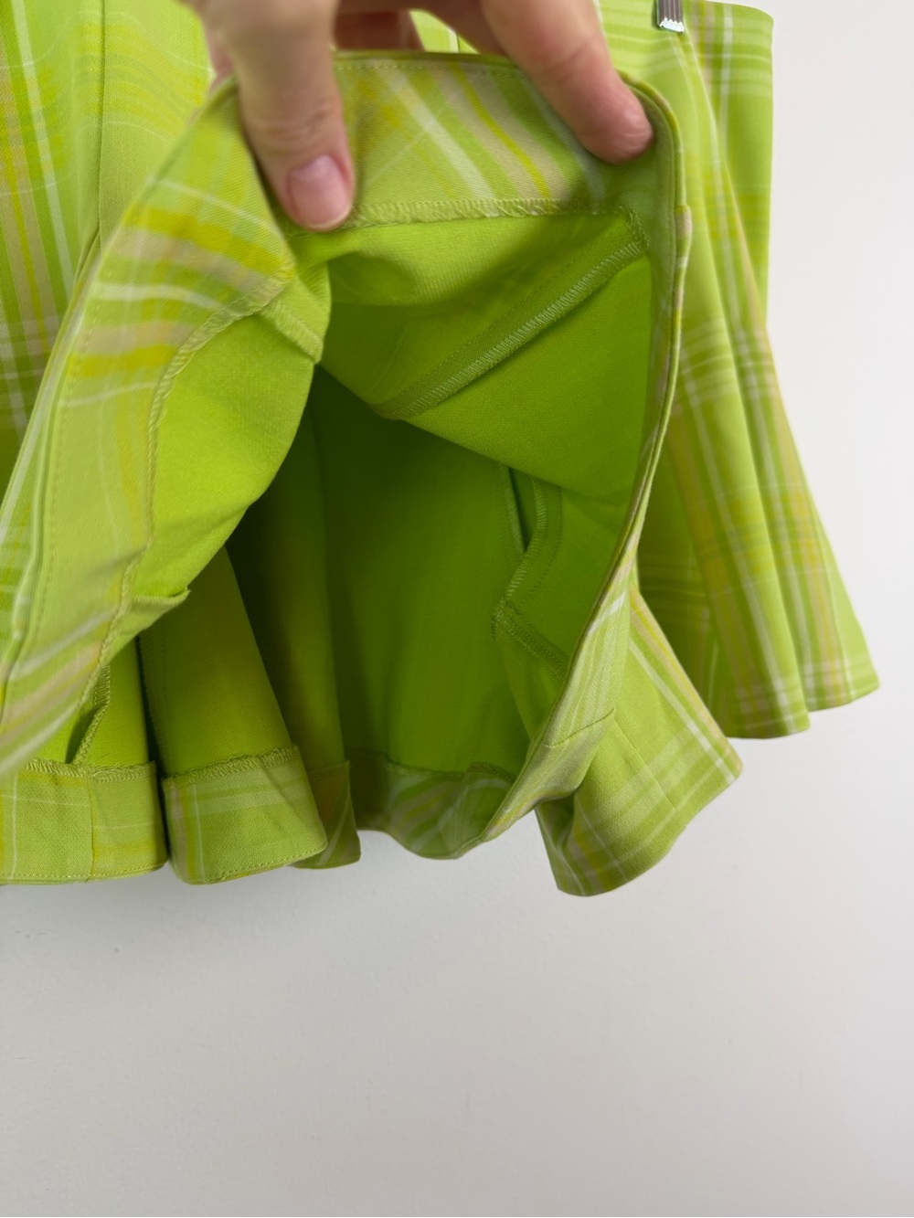 Anthropologie Maeve Skirty Godet Skort in Plaid Chartreuse Size 16 - Picture 5 of 12